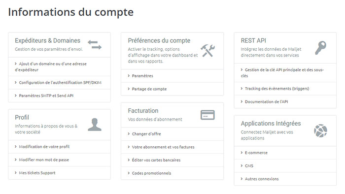 compte mailjet paramètre