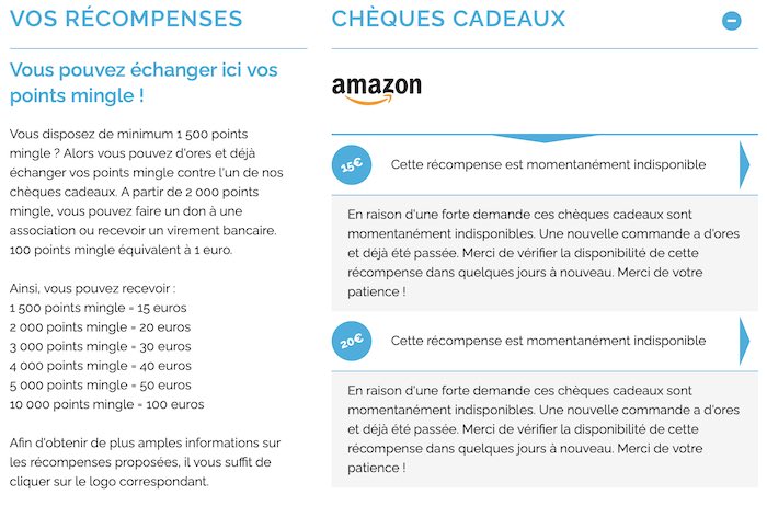 Récompenses et gains de Mingle 